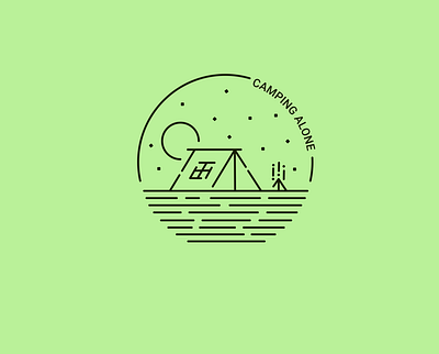 Camping Alone - Line Art Logo camping design flat illustration light line logo logodesign nature typography