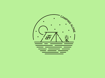 Camping Alone - Line Art Logo
