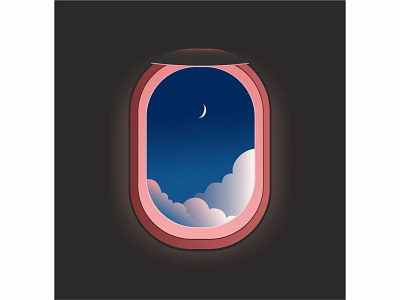 Flying at night airplane art clouds concept dreamy flat illustration moon night plane sky vector vector art view window