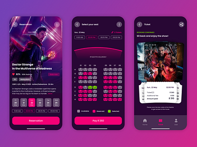 Cinema Booking App booking app cinema cinema ticket booking design film ticket booking app graphic design theatre ticket booking ui ui for film ticket booking