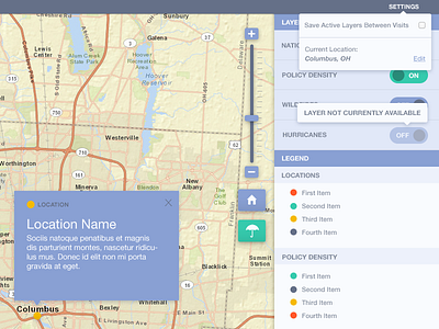 Map Settings and Controls controls interface location card map pin settings toggle ui webapp zoom