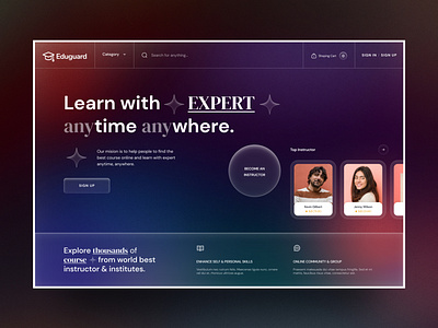 Eduguard - E-learning Website animation course design trends e learning education figma glassmorphim header instructor landing page learning management system school templatecookie themeforest ui ux website zakirsoft