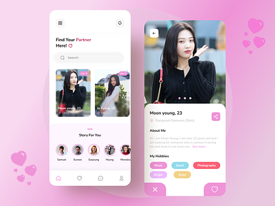 Dating App android app app app design couple dailyui dating dating app datingapp design love mobile mobile app mobile design partners ui ui ux ui design uidesign uiux uiuxdesign