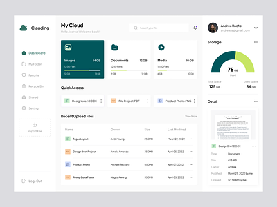 Clauding - Cloud Storage Dashboard Design cloud cloud dashboard cloud design dashboard design file myfile storage storage dashboard storage design storage design dashboard ui uidesign uiux uiuxdesign