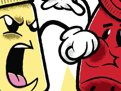 Condiment Fight cartoon fight illustration punch red texture vector yellow