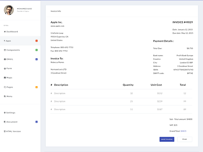 Infinity - Web Application Kit - invoice page by Mohamed S Abdrabou on ...