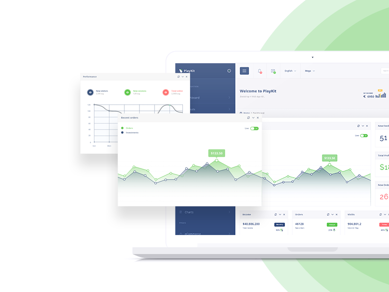 PlayKit - Responsive Web App Kit #2 web app visualization ui panel kit dashboard crm charts bootstrap application app admin