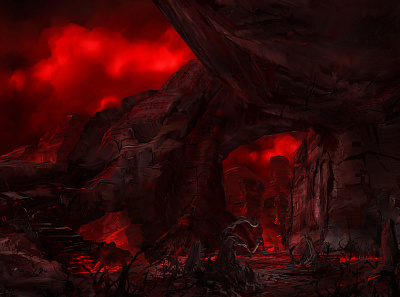 Doomscape apocalypse doom environment hell landscape mountains red rocks sky