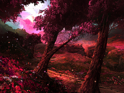 Flowerscape environment flowers landscape lush pink sunset