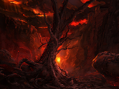 Scorched Tree burned dead environment fire landscape red sunset trees