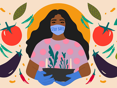 Keep Growing - Stay Safe colorful design illustration nature web woman illustration