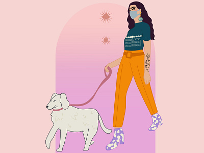 walk colorful colorpalette dog dog illustration illustration quarantine vector woman illustration
