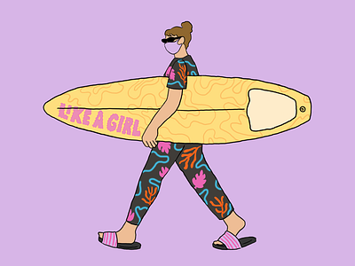 Surfing colorful colorpalette digital illustration illustration woman illustration