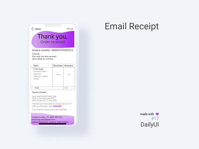 Email Receipt 100 daily ui 100days dailyui dailyuichallenge design email email design email receipt illustration iphone mockup