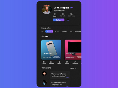 Daily Ui - User Profile app design app ui daily daily ui dark mode dark ui sale ui sales app sell shop ui ui user profile