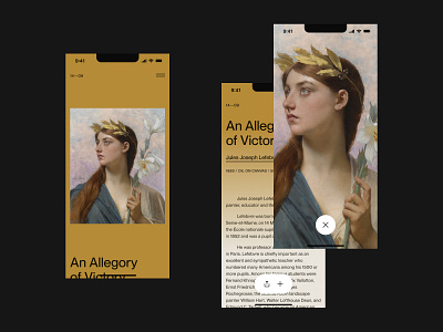 An Allegory of Victory app art clean dark design exhibition gold grid layout minimal minimalist mobile painting tyopgraphy ui