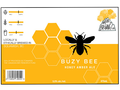 Nature Brewing Co. Buzy Bee Honey Amber Ale beer label branding digitalart graphic design honeybee ipadpro logo design mockup procreate