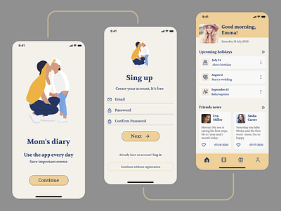 Concept of the application "Mom's Diary" design illustration mum ui ux