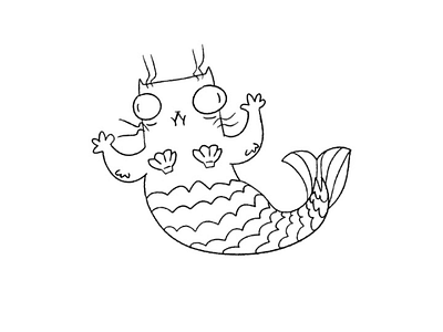Mermaid cat. animal black cartoon cat creature drawn fantasy illustration mermaid sketch vector white