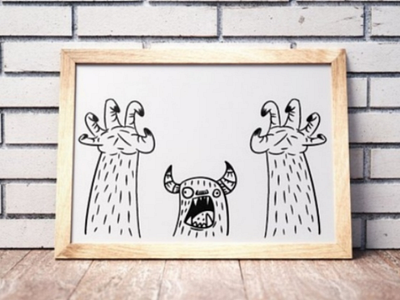 Angry monster. angry black and white character creature doodle graphic hand drawn illustration kids monster