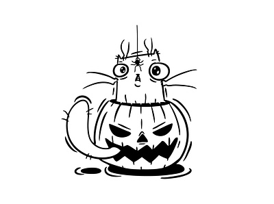 Cat in Halloween Pumpkin. animal black card cartoon cat character childish cute design graphic greeting halloween happy halloween holiday illustration invitation october spooky sticker web