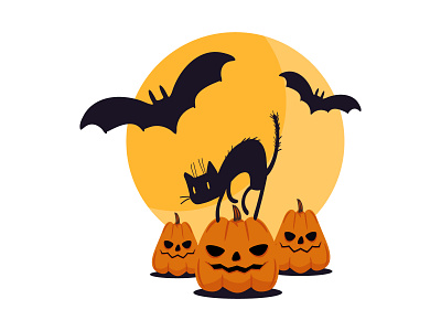 Halloween concept illustration. bat bats black cat character design halloween halloween pumpkins illustration moon pumpkin spooky