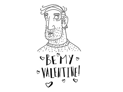 Funny doodle cartoon character men. Be my Valentine.