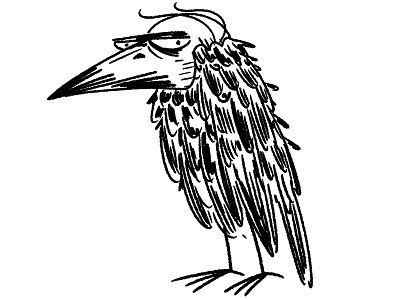 Bald raven bird. animal bald bird cartoon character doodle funny handdrawn illustration quirky raven
