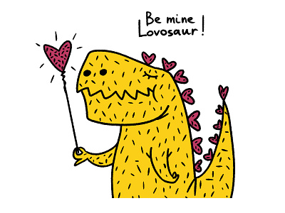 Be mine Lovosaur. Valentines Day illustration.