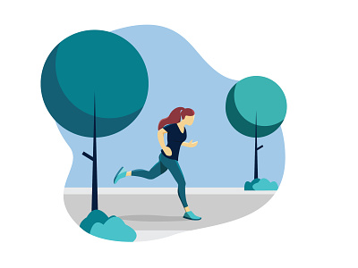 Flat Illustration (Girl Running in Park)
