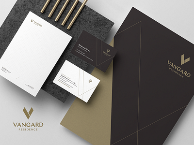 Vangard Residence architecture brand brandbook branding building business cards corporate dark design developer dtp identity logo luxury minimalism print simple visual identity