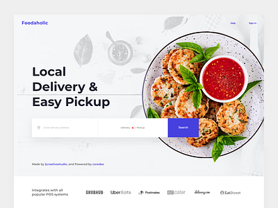 Foodaholic Landing page branding clean cool delivery design dribble food foodie illustration landinpage minimal responsive ui ux website