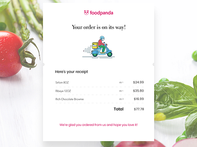 Email Receipt - Daily UI #017 dailyui delivery email food foodpanda receipt