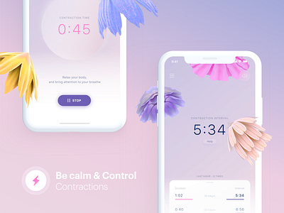 Contractions App by mom.life app blur calm contractions flower lifestyle mobile app momlife moms pink relax ui ui ux