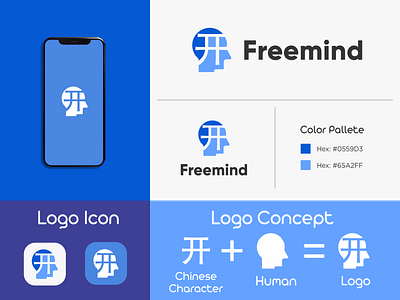Freemind aplication blue chinese free freelancer freemind human logo mind technology