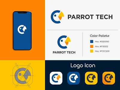 Parrot Tech aplication languange learning logo modern parrot technology