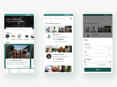 Eterno - Book Photographer app app design mobile photo photographer studio talent ui