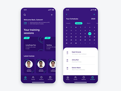 Football Trainer App app bold clean purple schedule scheduling simple sport trainer training ui ux