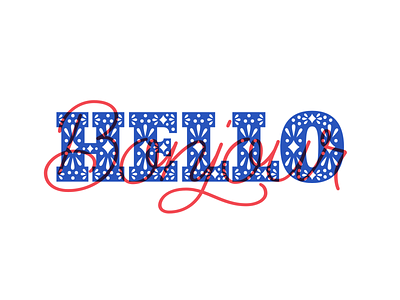 Hello/Bonjour Lettering lettering risograph script swashes vector
