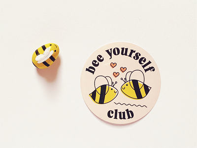 Bee Yourself Sticker bee bees clean cute design fun insect lettering letters pink sticker typography vector yellow