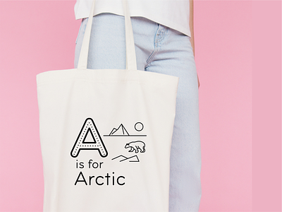 A is for Arctic artwork bag bear black black and white font line art model outline pink polar product simple tote type typeface vector white