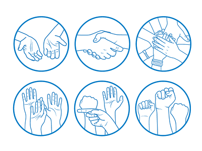 The PACT Icons blue circles hands icons outline