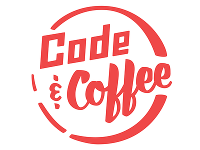 Code and Coffee Logo circle code coffee drink ring hand lettering lettering red script