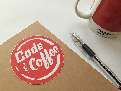 Code and Coffee Sticker code coffee drink ring round hand lettering lettering red sticker