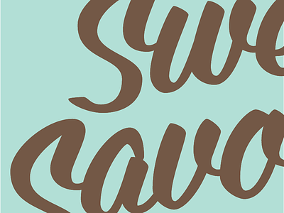 Something Sweet (and Savoury) brown brush script lettering teal vector