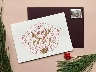 Keep Cozy Card card christmas festive gold greeting holiday lettering photography red risograph warm wishes winter