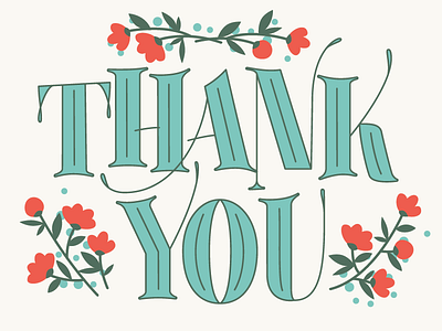 Thank You dots floral flowers fun inline lettering letters outline serif teal thanks