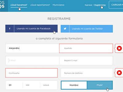 Pantalla de registro animation barrios activos error form kit urbano register reprote sign up ui user ux