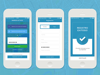 App Barrios Activos app barrios activos form ios iphone kit urbano register reporte sign up ui user ux