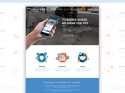 Barrios Activos Landing Page app barrios activos kit urbano landing map mapa reclamos reporte ui ux web